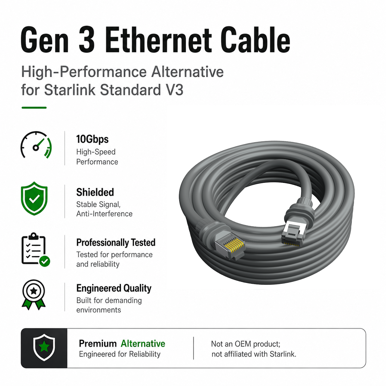 ABM Starlink Mini Compatible Gen 3 Ethernet Cable 23m