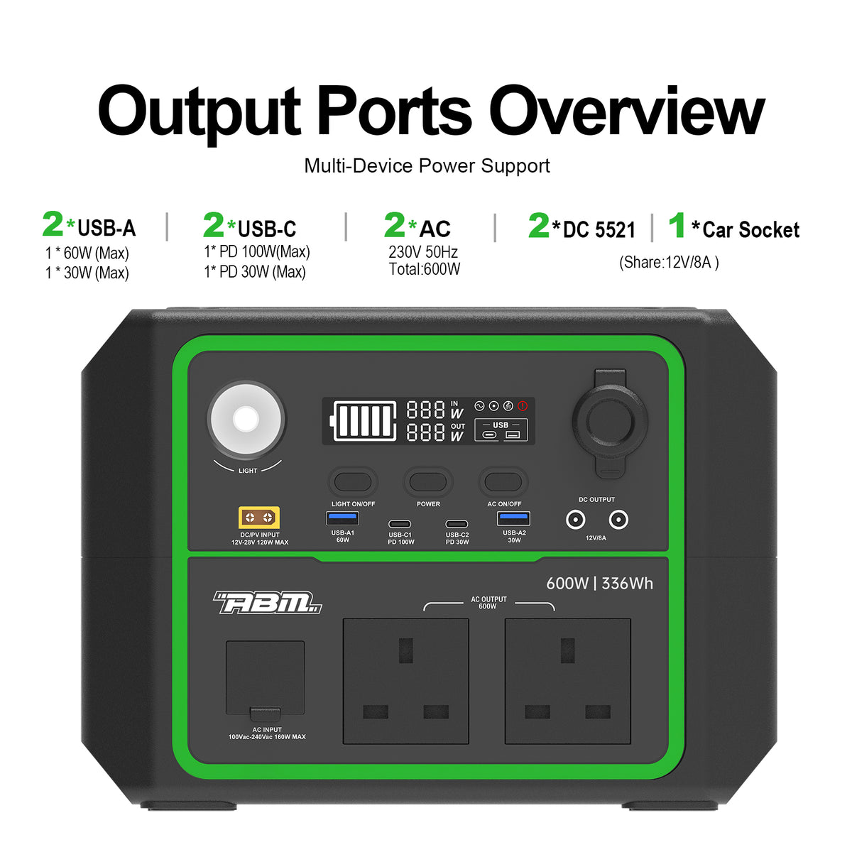 ABM90003 Portable Power Station 600w - 336wh LiFePO4