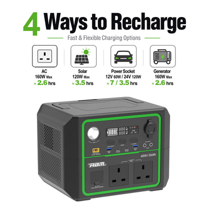 ABM90003 Portable Power Station 600w - 336wh LiFePO4