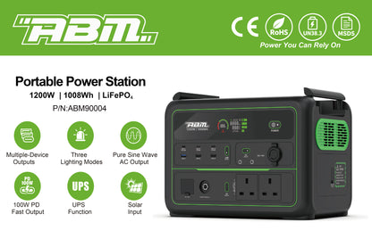ABM90004 Portable Power Station 1200w - 1008wh LiFePO4