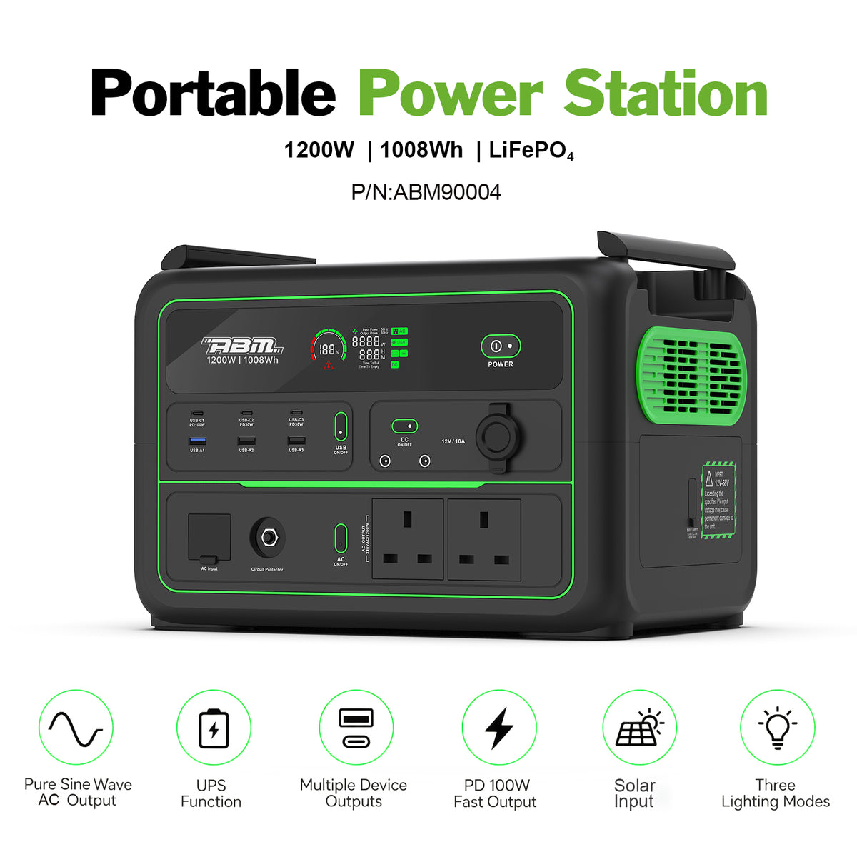 ABM90004 Portable Power Station 1200w - 1008wh LiFePO4