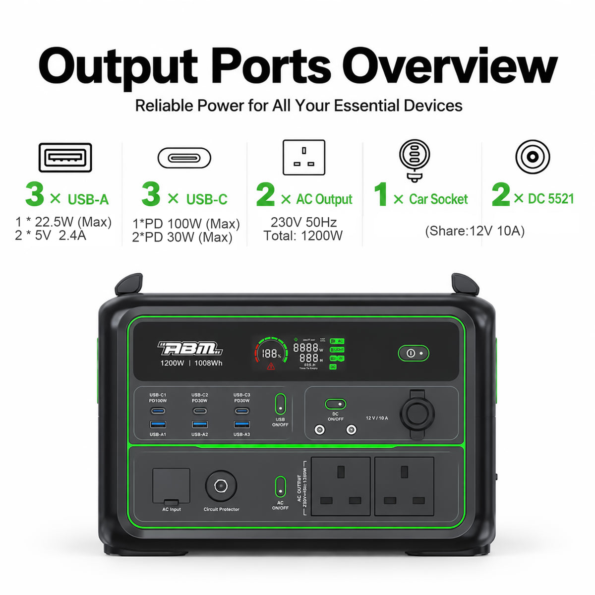 ABM90004 Portable Power Station 1200w - 1008wh LiFePO4