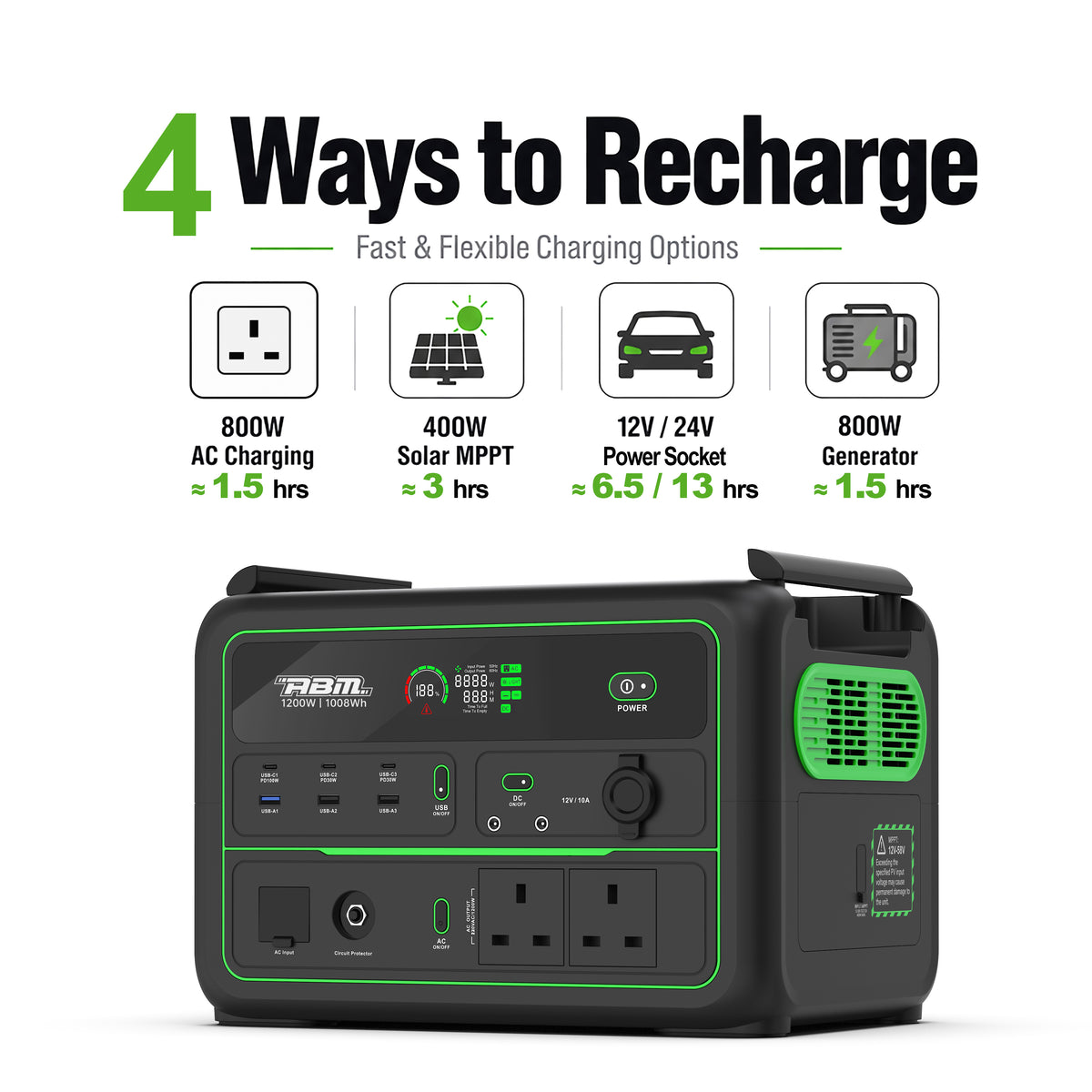 ABM90004 Portable Power Station 1200w - 1008wh LiFePO4