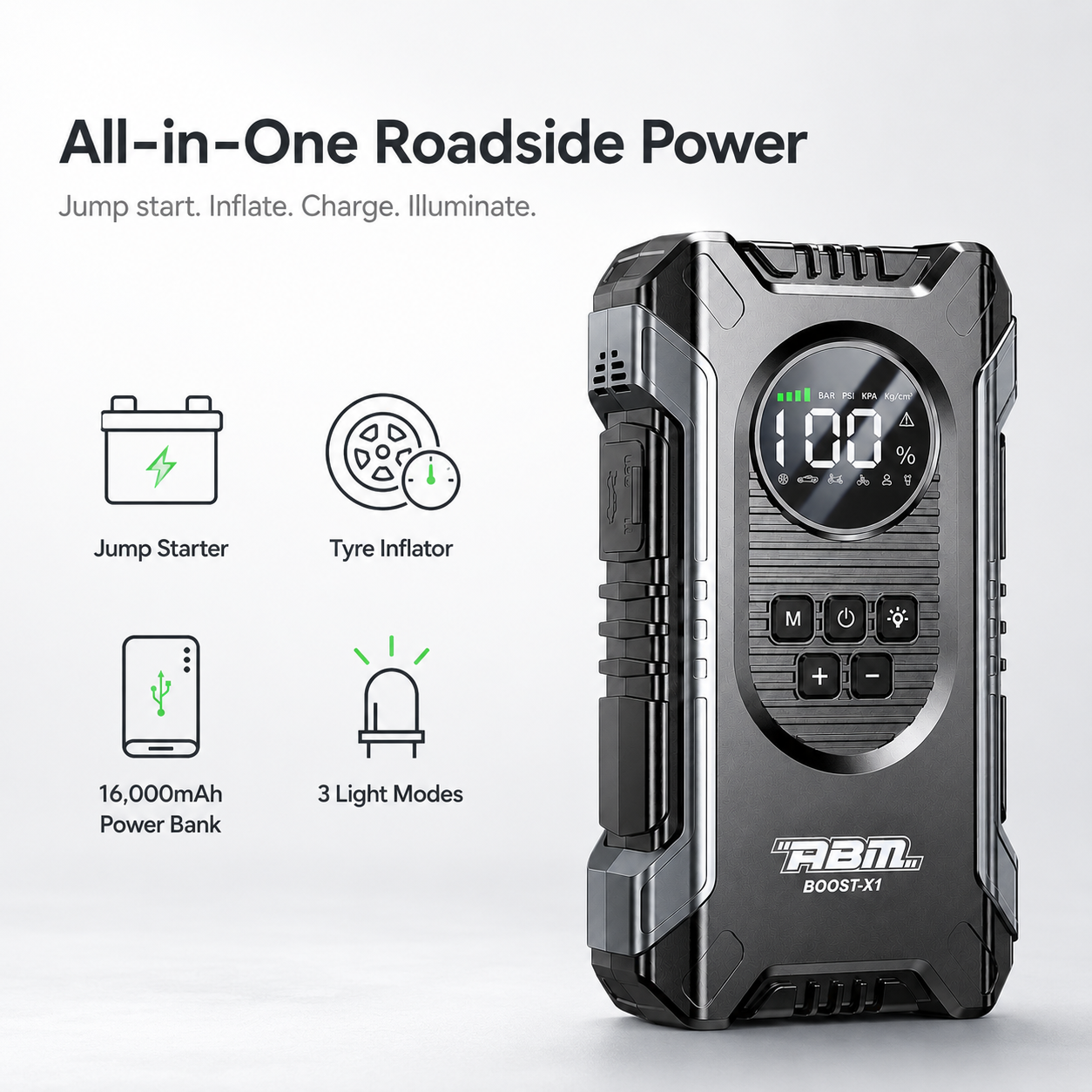 ABM BOOST-X1 Multifunctional Jump Starter & Tyre Inflator