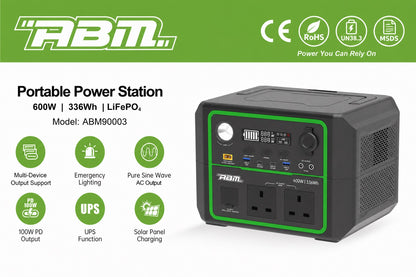 ABM90003 Portable Power Station 600w - 336wh LiFePO4